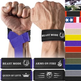 TECEUM Lifting Wrist Straps with Neoprene Padding Support – Purple – Beast Mode – Heavy Duty Wrist Workout Straps For Men and Women – Ideal for Powerlifting, Strength Training, Bodybuilding