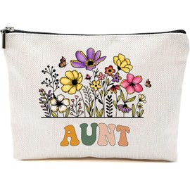 Aunt Wildflowers Gifts For Mother's Day Makeup Bags - Aunt Flower Gift Bags - Mom Birthday Gifts - Travel Cosmetic Bag For Birthday