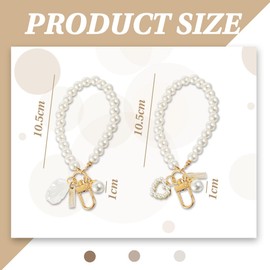 2 Pieces Pearl Keychain Wristlet Golden Imitation Pearl Key Chain Women Cute Purse Charms Pendant Love Heart Girly Backpack Key Ring Accessory Gift for Car Keys