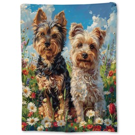 Ti Caldi Cute Yorkie Dogs in Flower Field Blanket | Soft Warm Fuzzy Lightweight Flannel Throw Blanket for Couch, Bed, Decor, Travel & Outdoor Use, Cozy Blankets for Adults Kids Women Girls 60×50 in