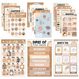 16 Boho Preschool Classroom Posters - Educational Posters For Toddlers 1-3, Toddler Learning Posters, Homeschooling Supplies, Alphabet Poster For Toddlers, Days Of The Week Poster For Kids Posters