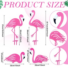 Riakrum 4 Pcs Pink Flamingos Outdoor Yard Decorations Metal Large Flamingo Garden Statue Pink Bird Yard Ornaments Decorative Sculpture for Lawn, Patio Outside Summer Home Art Decor