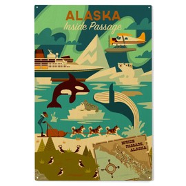 Lantern Press 10x15 Inch Wood Sign, Ready to Hang Wall Decor, Alaska Inside Passage Geometric