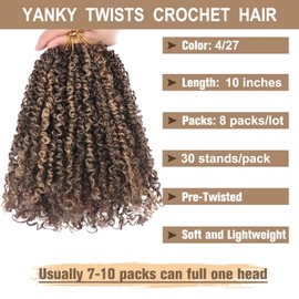 COOKOO Pre Looped Yanky Twist Crochet Hair 10 Inch 8 Packs Yanky Spring Twist Hair Bohemian Yanky Twists Crochet Hair Pre-twisted Fluffy Mini Twist Crochet Hair Curly Crochet Braiding Hair 4H27#