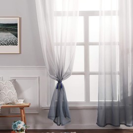 Miulee Set of 2 Transparent Curtains, Colour Gradient, Voile Sheer Curtains with Eyelets, Decorative Window Curtain for Bedroom and Living Room, 160 cm x 140 cm (H x W), White & Grey