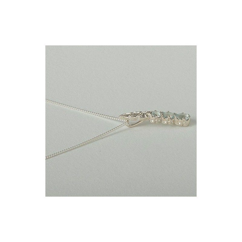 Solid 925 Sterling Silver Natural Aquamarine Womens Pendant & 16"