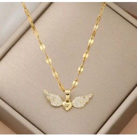 Unbranded 18k Gold Stainless Dainty Wings Of Love Necklace Pendant Chain Silver