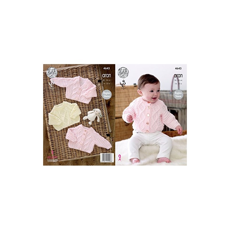 King Cole Baby Aran Knitting Pattern Raglan Sleeve Cable Detail