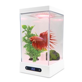 Small Fish Tank Mini Aquarium with RGB Colors Light for Betta Fish Shrimp Starter Kit with Heater, Adjustable Temperature/Brightness, Desktop Fish Tank for Room Decor, A Idea Gifts for Christmas
