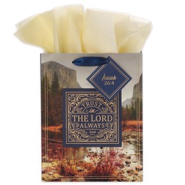 Christian Art Gifts Gift Bag/Tissue Paper Set Trust In The Lord Always Isaiah 26:4 Bible Verse, Blue/Gold, Medium