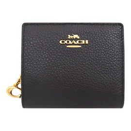 Coach FC2862 Women’s Wallet (Bi-fold) Black C2862, Pebbled Leather, C Charm Snap, Round Zip Wallet, Ladies, (Outlet Product), (Brand), Black