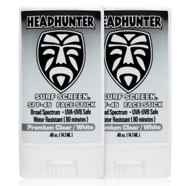Headhunter Sunscreen Face Stick SPF 45, Waterproof Surf Sunblock for Waterman, Water-Resistant Facial Sunscreen for Ultra-Sport Protection and Solar Defense (80 min), Clear White (2 pack)