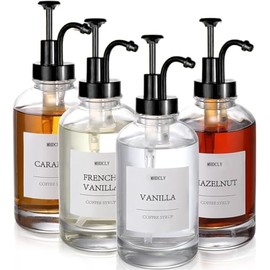 Coffee Bar Accessories,MHDCLY Coffee Syrup Dispenser - 4pack,16.9oz Syrup Dispenser with Labels ，Syrup Pump Dispenser for Coffee Bar(Black pump)