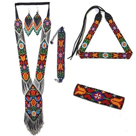 buybeaded Handmade beaded Native native american style glass seed bead Necklace Collar de cuentas nativas al estilo mexicano de los artesanos regalos para mujeres (Combo Pack (black multi))