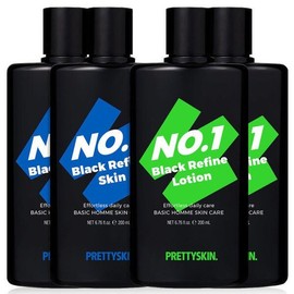 Pretty Skin Men's No. 1 Black 200ml Skin/Lotion (4 Bottles) Oil-Moisture Balance Large Capacity Skincare / 남성 기초 넘버원 블랙 200ml 스킨/로션 4개 유수분 밸런스 대용량 스킨케어
