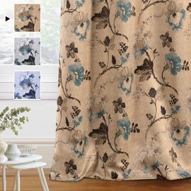 H.VERSAILTEX Blackout Curtains for Bedroom/Living Room Thermal Insulated Printed Curtain Drapes 63 Inches Long Energy Efficient Room Darkening Curtains Pair ( 2 Panels ), Vintage Floral Brown & Blue