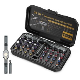 KeeKit 34 in 1 Ratchet Screwdriver Set, DIY Magnetic Screwdriver Set with Detachable Ratchet Handle, Portable Repair Tool Kit with 32 PCS Bits for Laptop, Furniture, Electronics Maintenance