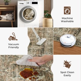 Carpelux Washable Area Rugs 8x10 Vintage Brown, Large Indoor Rug for Living Room Bedroom, Traditional Farmhouse Carpet for Dining Room, Charcoal Olive