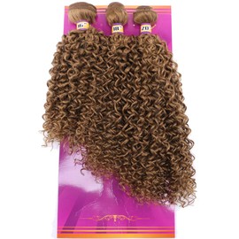 Jerry Curly Synthetic Hair Weave Extensions 16 18 20 Inches 3 Bundles Godlen Color High Temperature Heat Resistant Fiber(27#)