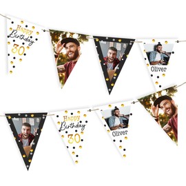 Herz & Heim® Birthday Decoration Bunting Garland with Your Own Photos (Golden Age)
