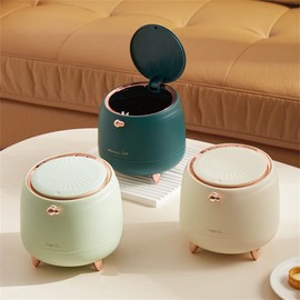 AIWE7D Bote de basura pequeño de 0.4 galones, para cocina, baño, con tapa, cesta de basura para oficina, recámara, computadora, papelera (verde claro)