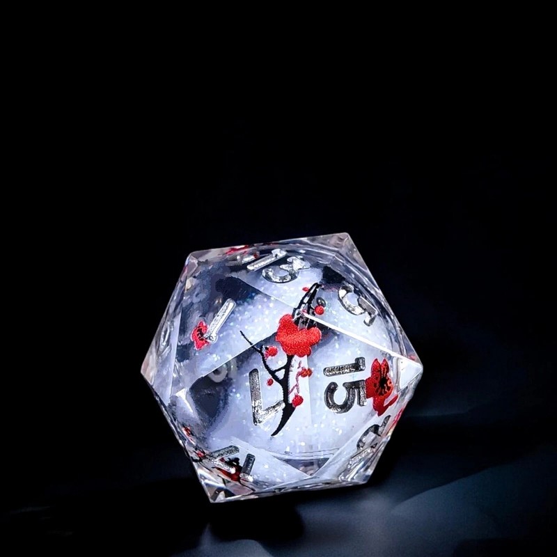 Handmade-Msgrim Cherry Blossom Silver LIQUID DnD Dice Set 7pc Dungeons