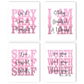 MUZRUYOU Pink Inspirational Wall Art Prints Decor for Women Set of 4,Pink Inspirational Wall, Bathroom Living Room Home Bedroom Office College Dorm Sign 8x10 In(Unframed)