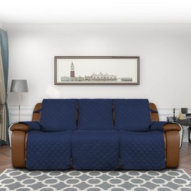Easy-Going Recliner Sofa Cover, Reversible Couch Cover for 3 Seat Recliner, Split Sofa Cover for Each Seat, Furniture Protector with Elastic Straps for Kids, Dogs, Pets(3 Seater, Navy/Ivory)