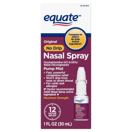 Equate Original No Drip Nasal Spray Maximum Strength Pump Mist 1 Fl Oz FREE SHIP - Pack Of 2