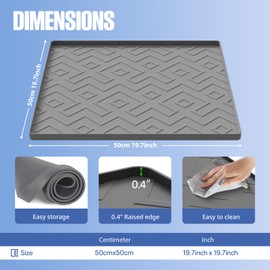 Water Cooler Mat – 19.7" x 19.7" Silicone Water Dispenser Mat for Floor & Countertop, Spill-Proof & Waterproof Tray for Coffee Maker, Kitchen, Pets, Office Use (Gray, 19.7' * 19.7')