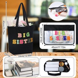 Locmeo 2 Pcs Tote Bag Gift for Sister Teacher Nurse Preppy Makeup Bag Cosmetic Women Chenille Letter Birthday School Work (Big Sister)