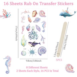 WANDIC 16 Sheets Rub On Transfer Stickers Fish Pattern Stickers Ocean Aesthetic Decoration Scrapbook Stickers for Scrapbook Diary Planner Album (Ocean) FZ-WD331