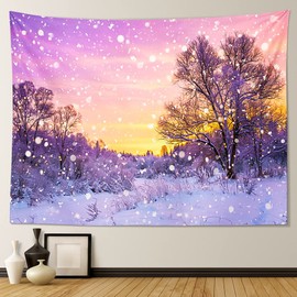 JOTOM Tapestry with Christmas, Snow Forest, 150 x 130 cm, Wall Hanging, Winter, Snow at Sunset, Wall Decoration, Wall Art for Living Room, Party, Dorm, Decoration (Snow Scene)