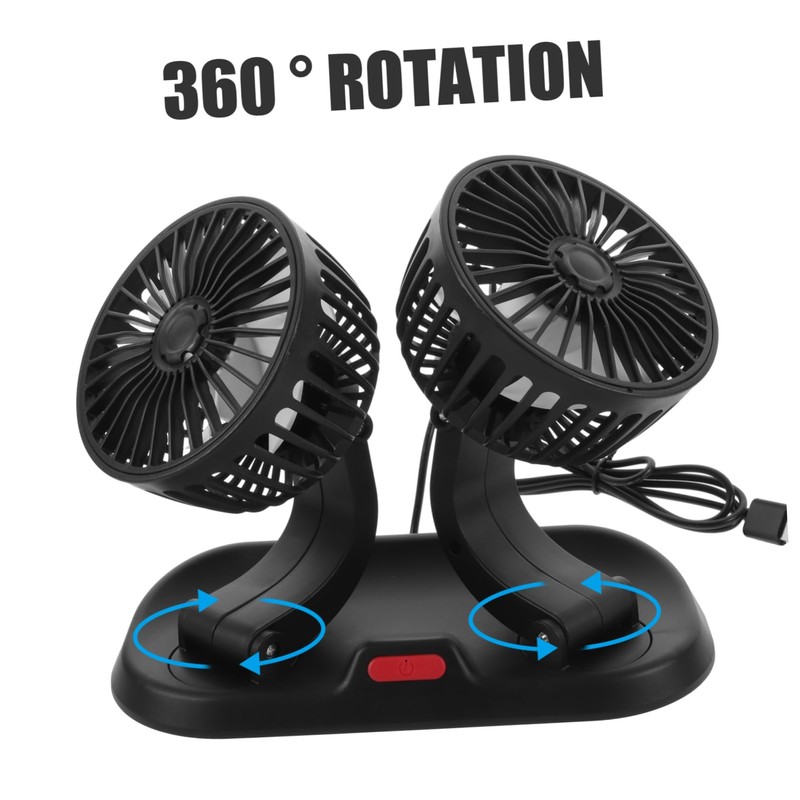Mikinona Dual Head Car Fan Portable Vehicle Cooling Fan Rotatable