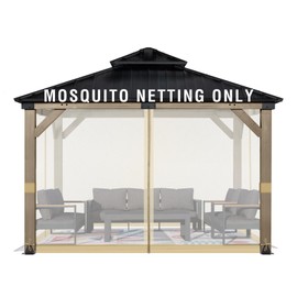 Aoodor Universal 10x10 ft Gazebo Mosquito Netting, Replacement 4-Panel Sidewalls with Double Zippers for Patio, Backyard, Deck, and Lawn (Netting Only, Khaki)
