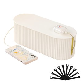 FABROK FABROK Cable Management Box with 10 Cable Ties, Organizer Box for Power Strips, Surge Protectors, Chargers, Adapters, TV Computer Wires Cable Hider Box for Home/Office (Small/White)