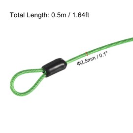 PATIKIL Security Steel Cable 2.5mm x 0.5m/1.64ft Coated Luggage Lock Wire Rope with Double Loop Green