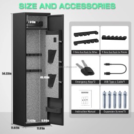US Warehouse in Stock Steel Safe Box Digital Lock Durable High Quality Vault Gun Safe BoxMaterial: cold rolled steel, door thickness: 1MM, Dimension (L x W x H): H1380*W200*D280mm
