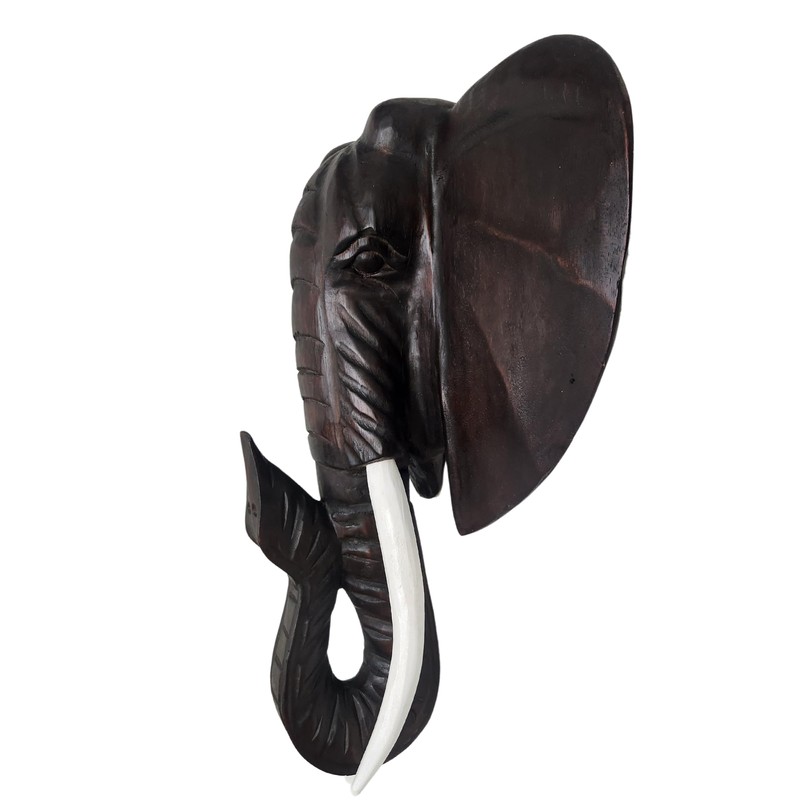 Huge 2ft Tall Elephant Head Hand Carved Mahogany Wood African