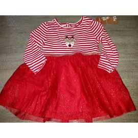 Primark girls NEW CHRISTMAS FANCY GOLD SPARKLE RED DRESS REINDEER 6-9 mont STRIPES NICE!