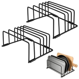 Chopping Board Holder, 18 x 14 x 8 cm, Plate Holder Drawer with 5 Slots, Pack of 2 | Chopping Board Holder Black, Chopping Board Organiser, for Chopping Boards, Baking Trays, Space-saving in the Kitchen