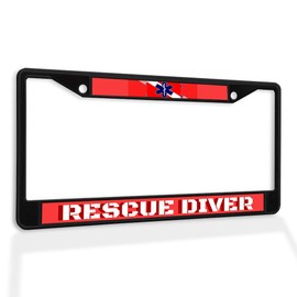Metal Insert License Plate Frame Rescue Diver Scuba A Weatherproof Car Accessories Black 2 Holes Solid Insert