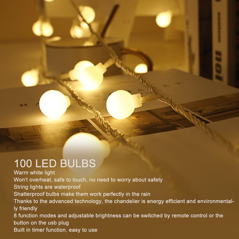 LED Ball String Lights USB Interface 8 Light Modes Warm