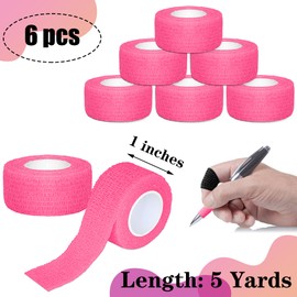 Twavang 6 Pack 1 Inches Self Adhesive Bandage Wrap Breathable Cohesive Bandage Elastic Tape for Pets, Athletic, Sports, Wrist, Knee, Ankle(5 Yards Per Roll, Pink)