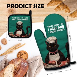 ZHANTUONE That's What I Do I Bake and I Know Things Funny Heat Resistant Oven Mitts and Pot Holders Set with Silicone Non-Slip, Women Cat Lover Cooking Baking Gadgets, Gifts for Mom Wife Sister BFF