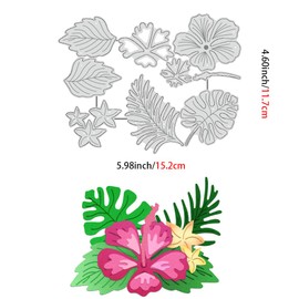 BENECREAT Hibiscus Cutting Dies, Flower Leaf Stencils Jungle Leaf Decorative Embossing Stencils for Scrapbooking, Photo Album, Greeting Card Making, 4.6x6"
