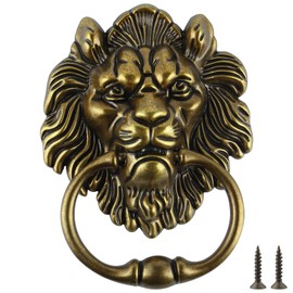 MOLIGOU Lion Head Door Knocker, 6 Inch Decorative Front Door Knocker, Antique Lion Door Ring Pull Handle (Antique Bronze)