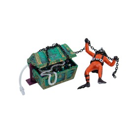 AUEAR, Moving Treasure Chest Diver Action Figure Decoration for Aerating Aquarium Fish Tank Ornament