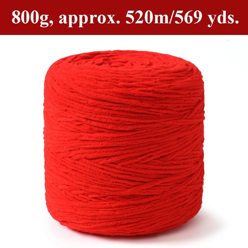 NOTIONSLAND Chunky Chenille Knitting Crochet Yarn (Red, 800g)