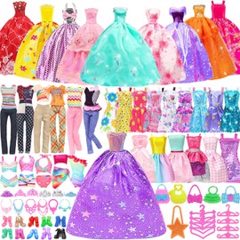 TDDS9 100 Pcs Doll Clothes and Accessories for 11.5 Inch Girl Dolls Outfit Including 17 Dresses, 2 Tops, 2 Pants, 2 Swimwear, 10 Pairs of Shoes, 12 Hair Accessories, 5 Bags, 40 Hangers and More